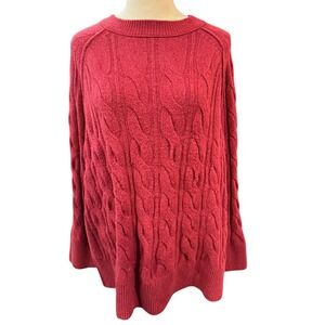 Aerie Womens Cable Knit Sweater Large Red Crew Neck Oversized Pullover